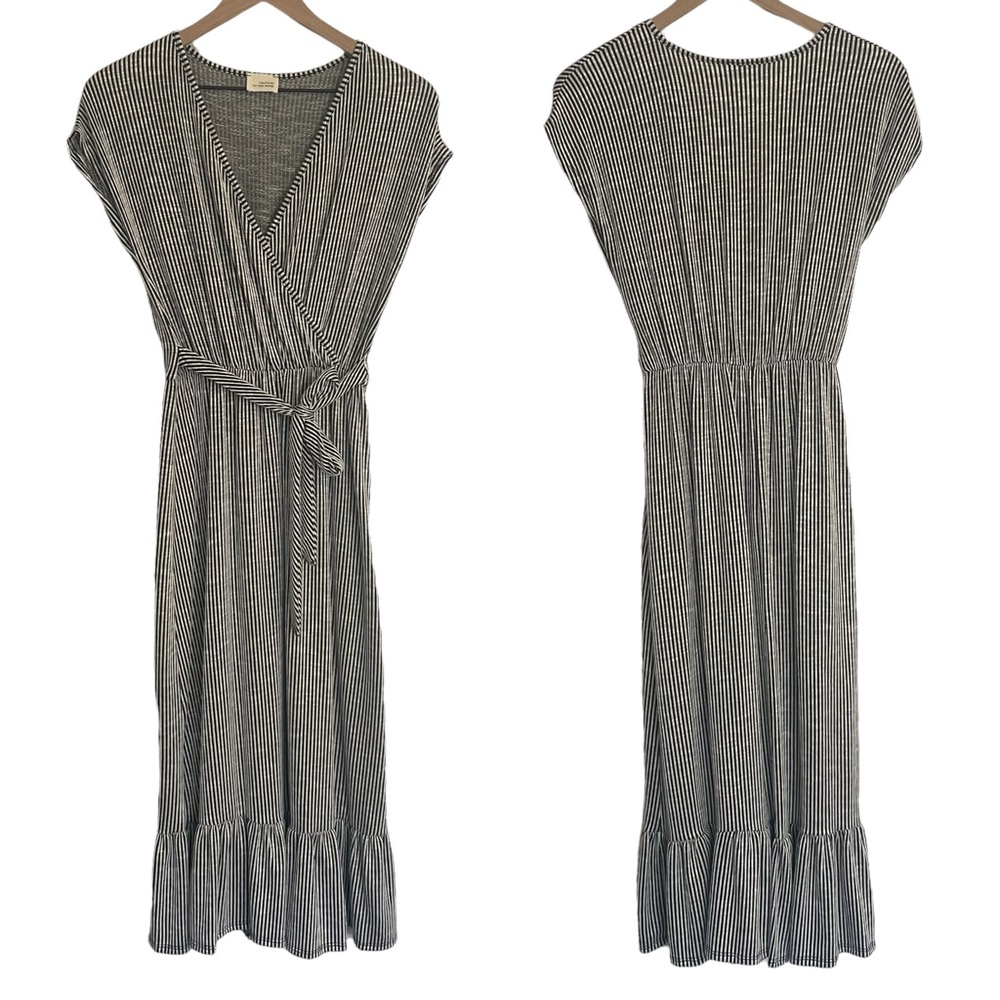 CAUTION TO THE WIND Striped Ruffle Wrap Dress NWOT